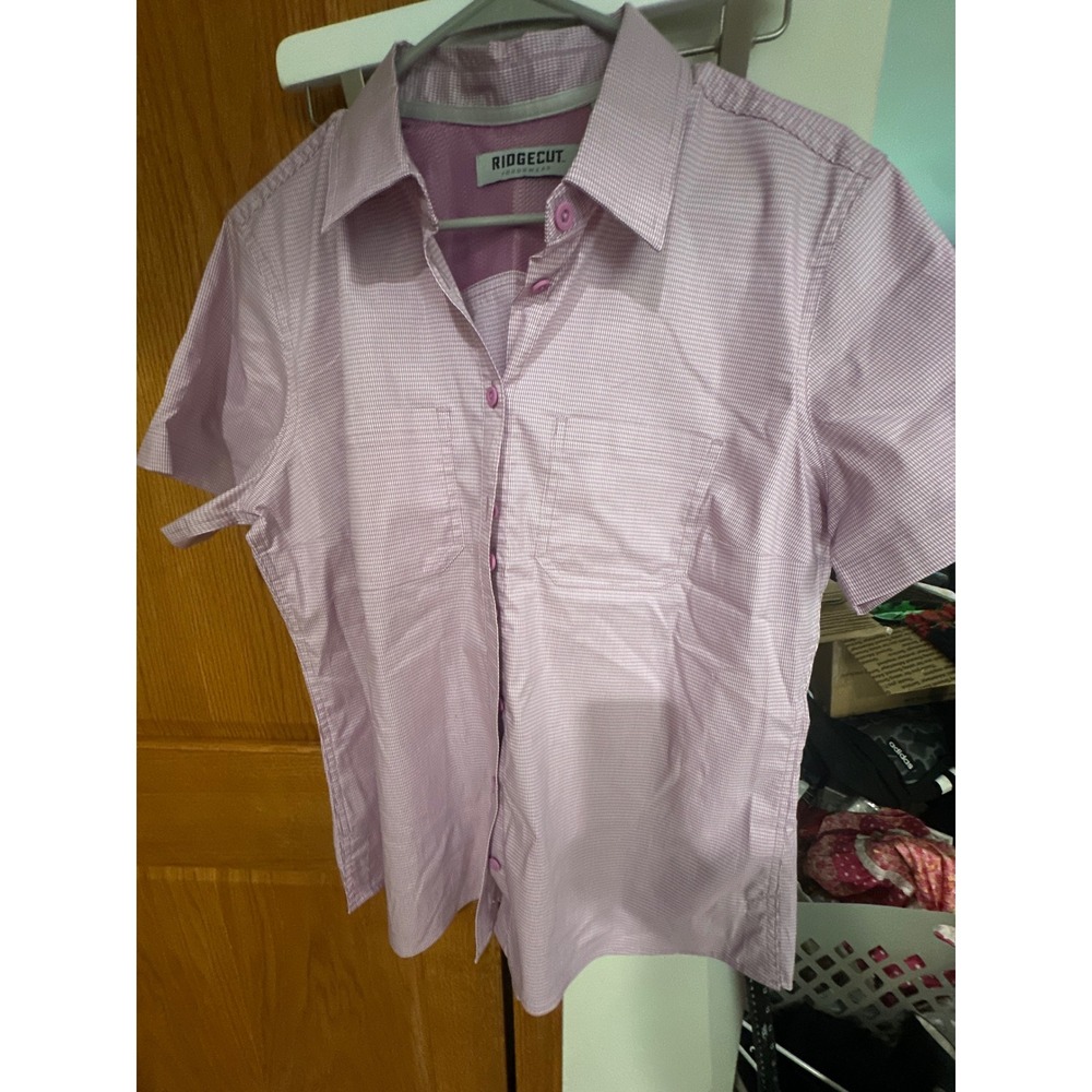 Ridgecut Toughwear Womens Purple Gingham Short Sleeve Vented Work Shirt Large
